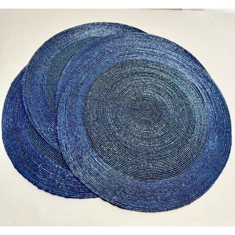 Cotton Craft Beaded Placemats Set of 4 Navy Blue Round Glass Bead Chargers 13in